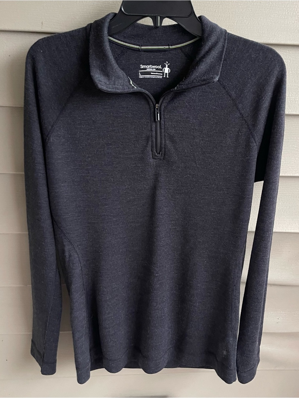Smartwool Pullover Merino Base Layer Womens L Black Wool 1/4 Zip Thermal Hiking